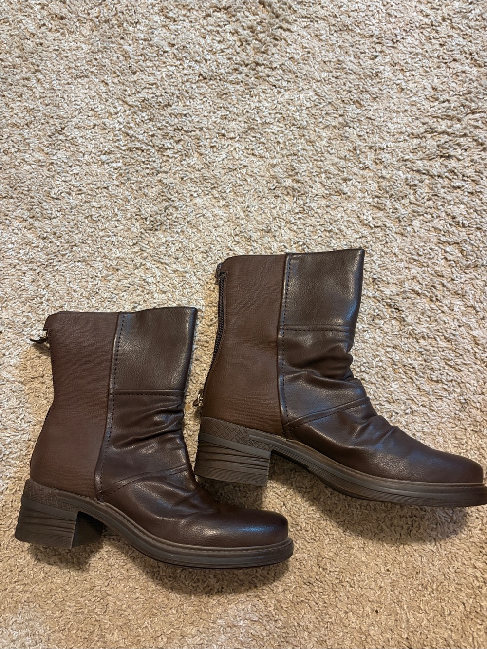 Women’s Brown Mid-Calf Leather Boots - Classic Casual Style